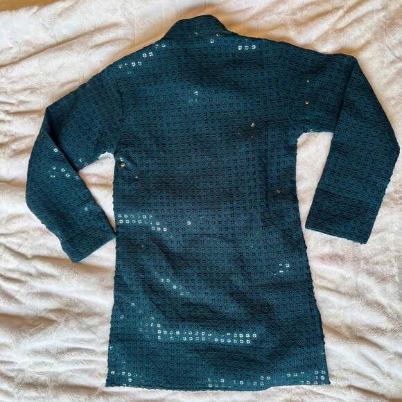 Buy Boys Dark Green Sequinned Chikankari Kurta Set Kurta Pajama for Boys, - Picture 6 of 8